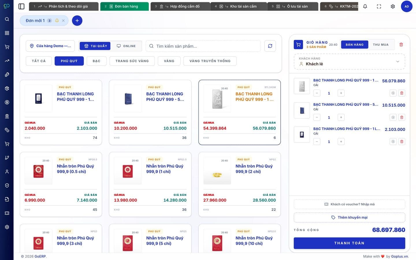 Quầy POS bán hàng theo giá vàng bạc thời gian thực kèm đồng hồ khoá giá chống trượt